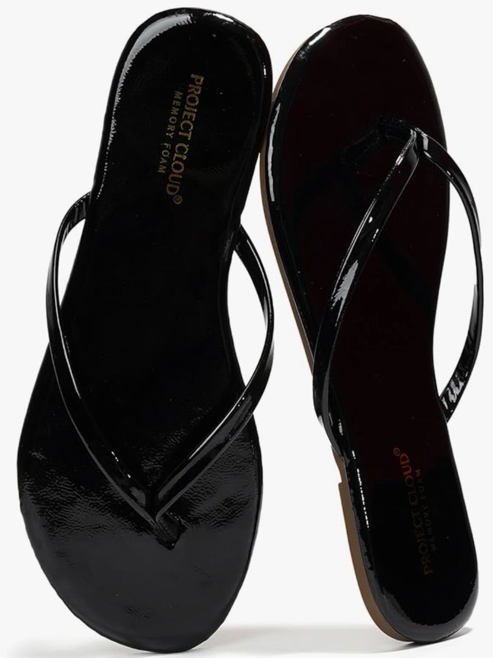 Project Cloud Black Patent Women's Thong Sandals